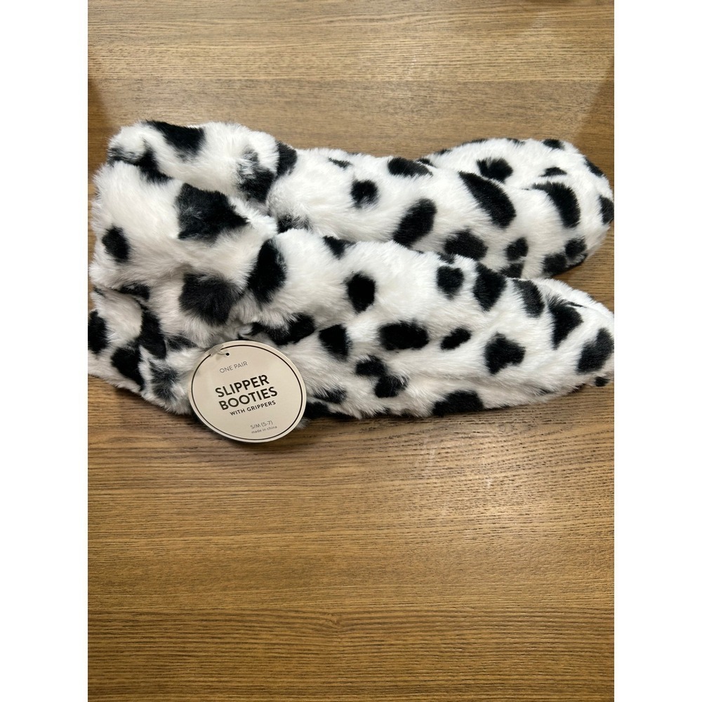 Dalmatian Slipper Booties Cozy Faux Fur Gripper Soles Size S M 5 7